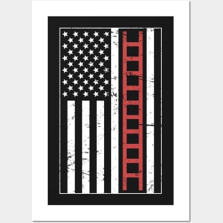 American Flag – Firefighter Ladder Posters and Art